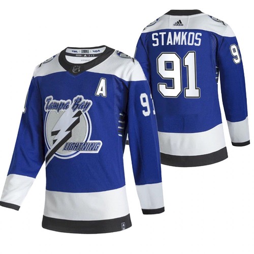 Men's Tampa Bay Lightning #91 Steven Stamkos 2021 Blue Reverse Retro Stitched Jersey